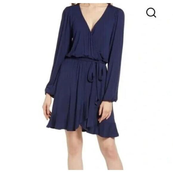 BP. Long Sleeve Faux Wrap V-Neck Dress Size XS/Extra Small Navy Blue Salute NWT - Picture 4 of 7
